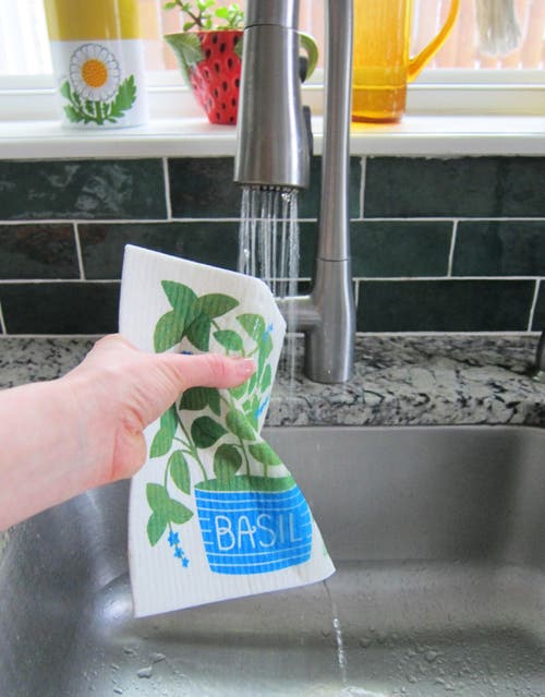 The Neighborgoods Basil Dish Towel + Sponge Cloth Gift Set In Multi