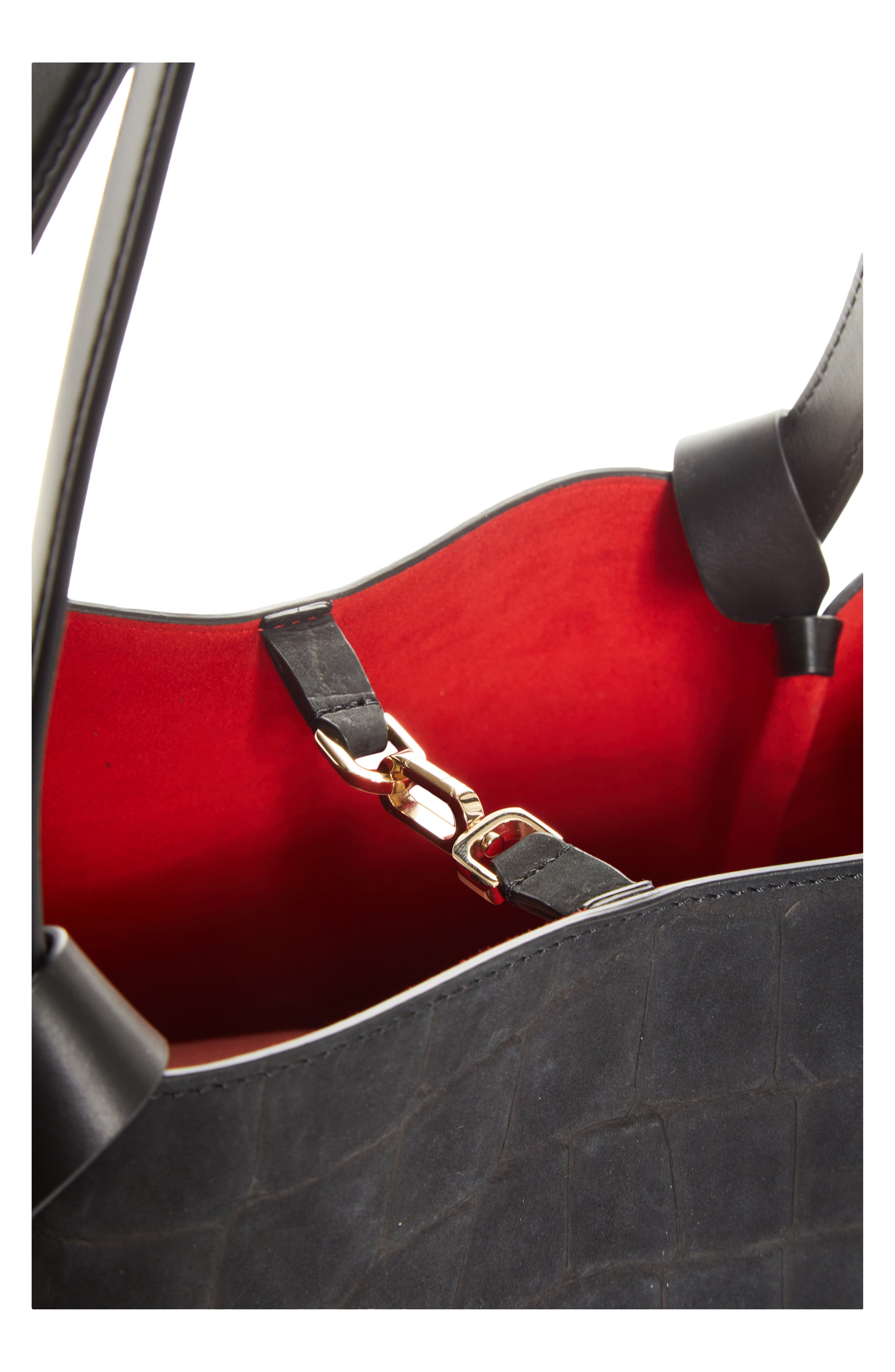 Small Bettina Croc Embossed Nubuck Leather Tote, Alternate, color, BK01 BLACK