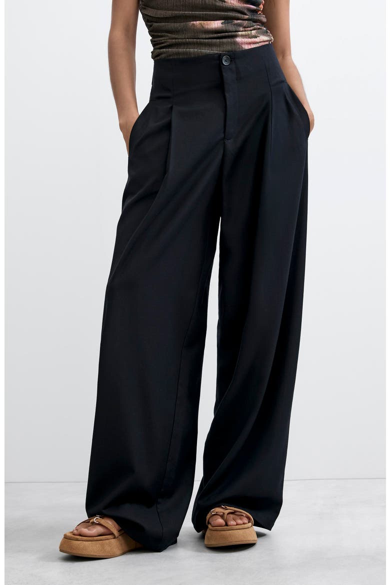 Pleated Wide Leg Trousers, Alternate, color, BLACK