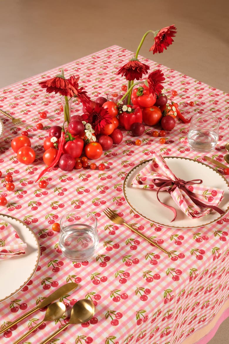 Cherry Blockprint Tablecloth, Alternate, color, 60x90