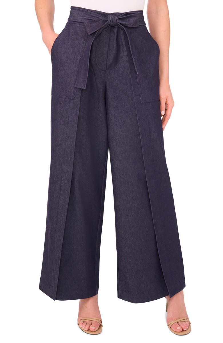 CeCe Tie Waist Wide Leg Jeans, Main, color, Classic Navy