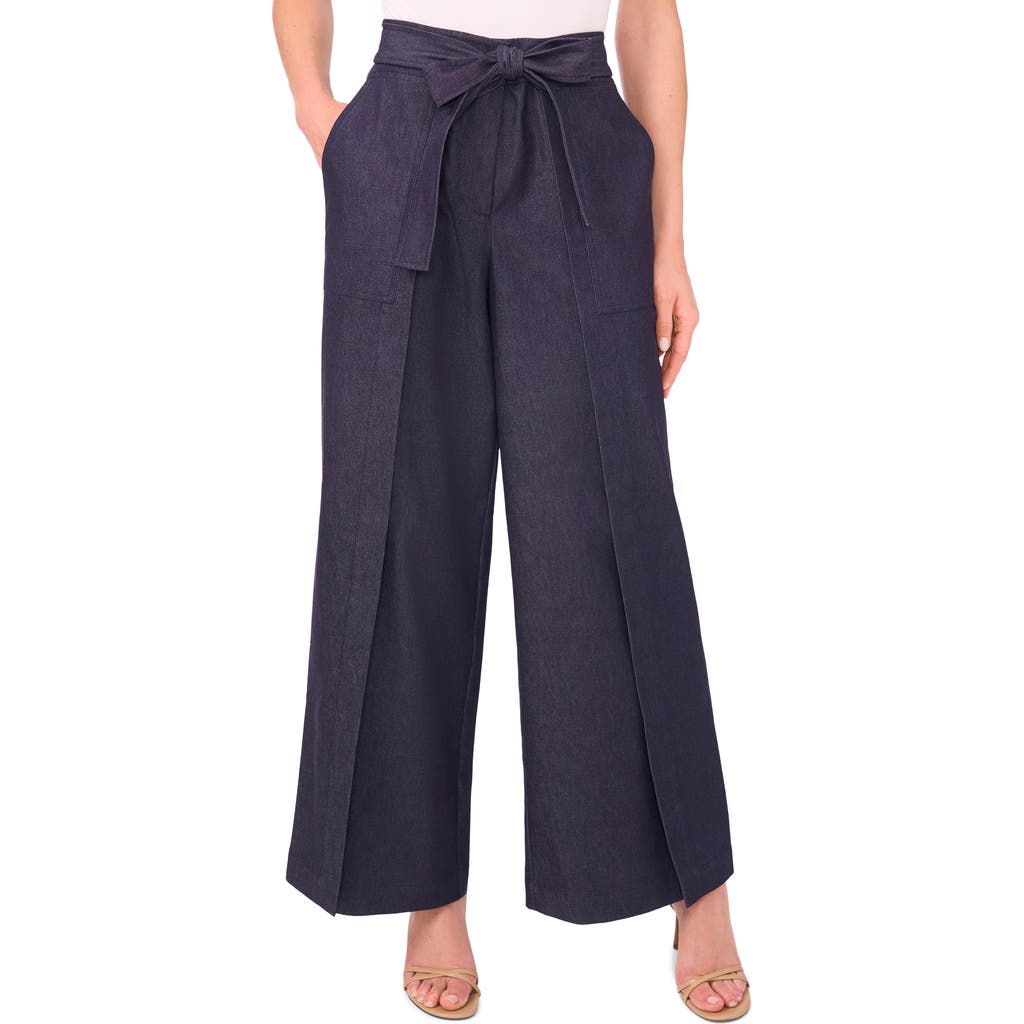 Cece Tie Waist Wide Leg Jeans In Blue