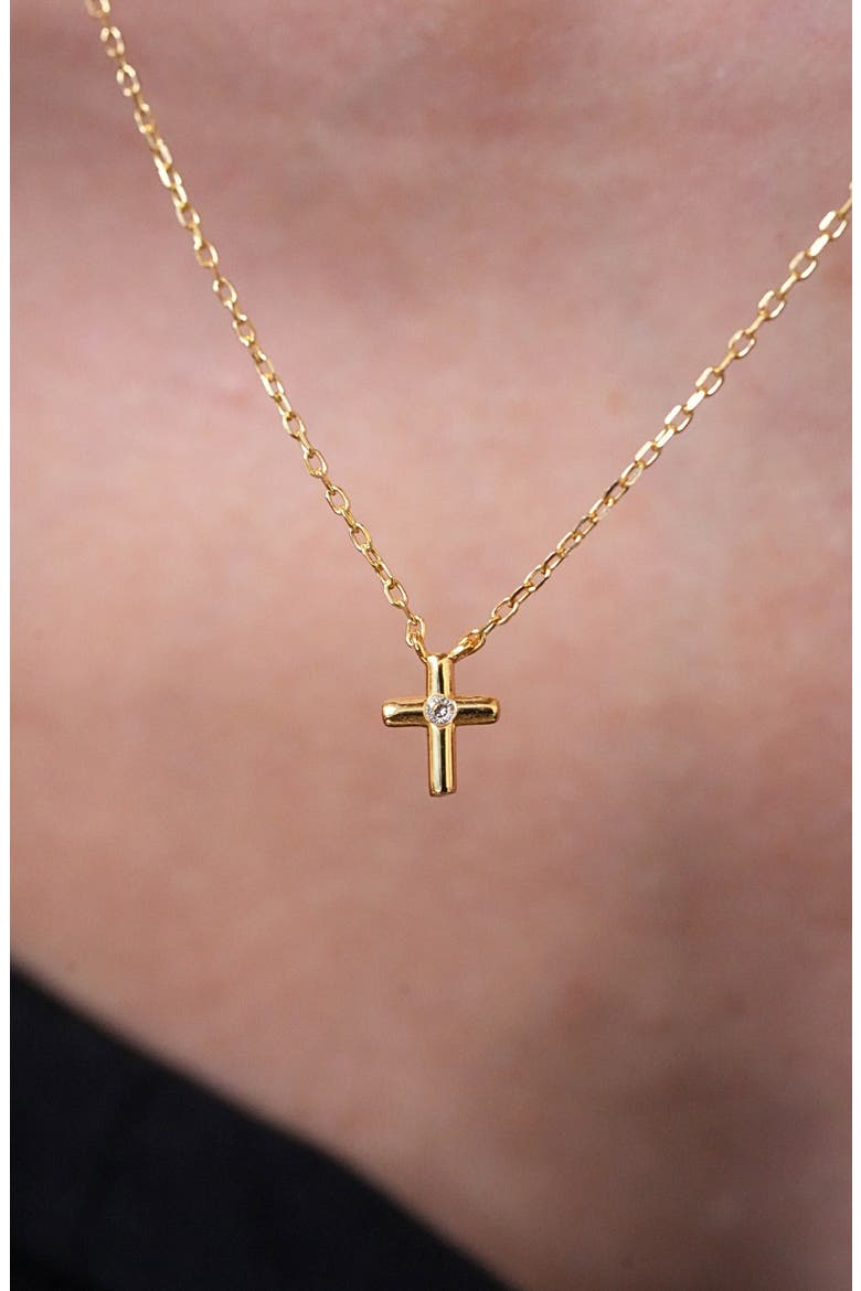 Lab Grown Diamond Cross Pendant Necklace, Alternate, color, GOLD