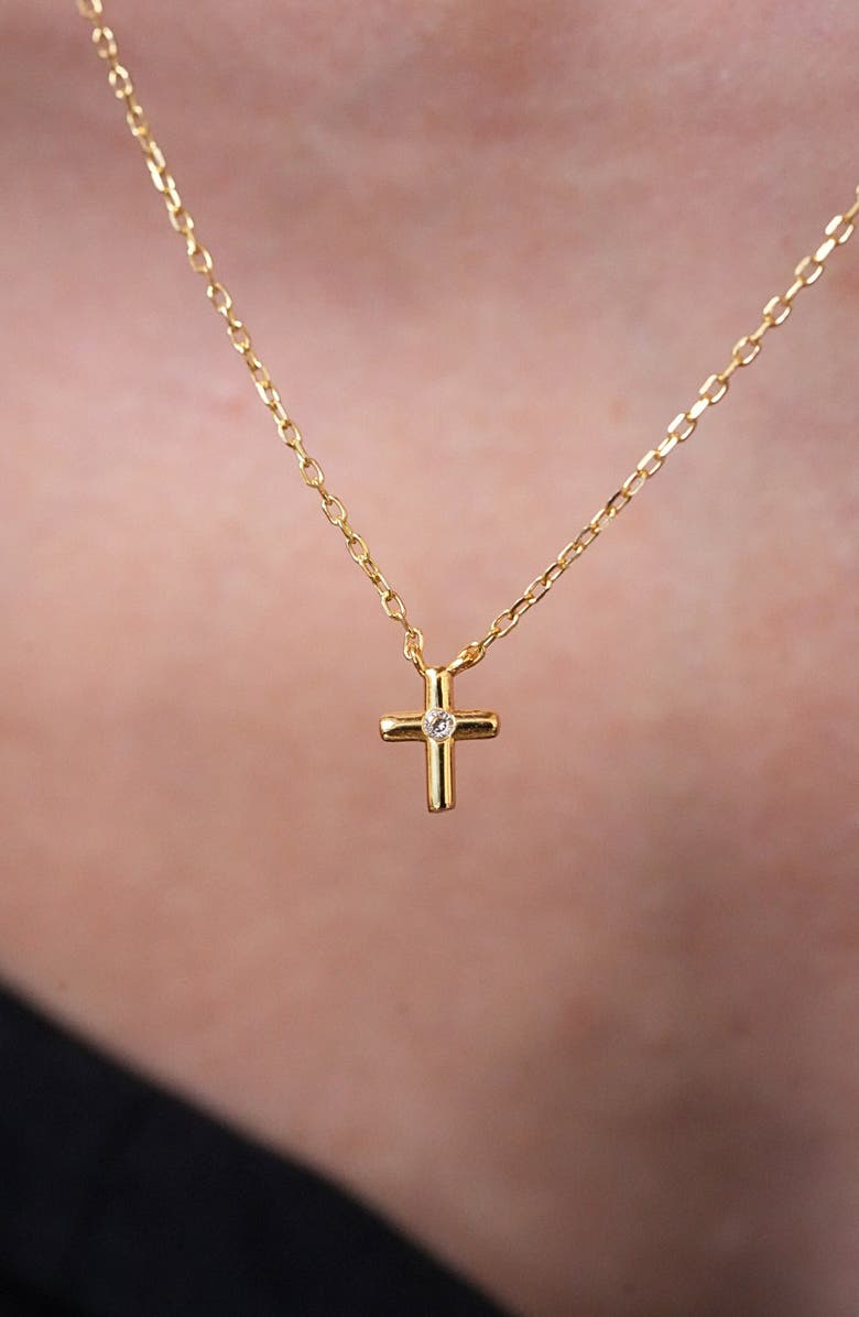 Argento Vivo Sterling Silver Lab Grown Diamond Cross Pendant Necklace, Alternate, color, Gold