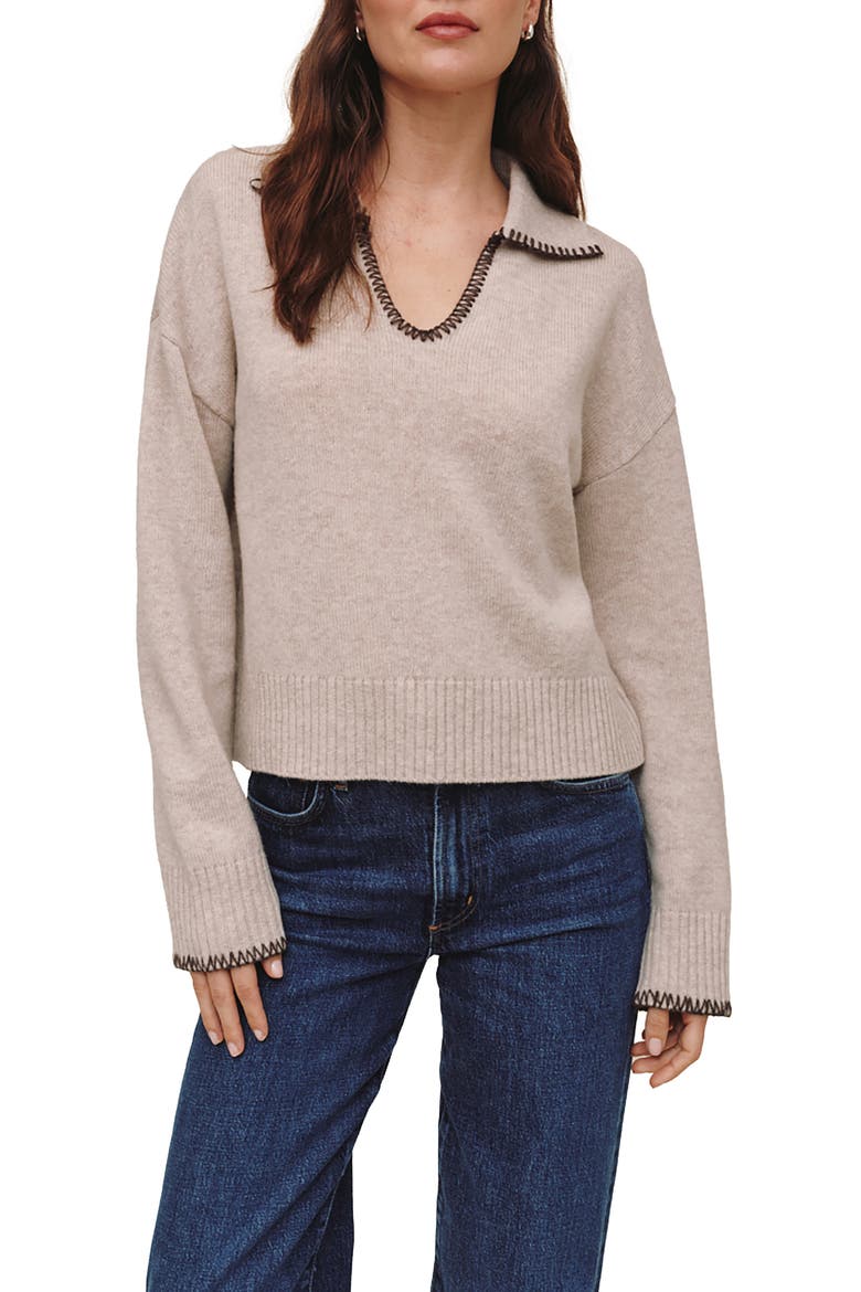 Contrast Stitch Merino & Cashmere Sweater, Main, color, CHALET