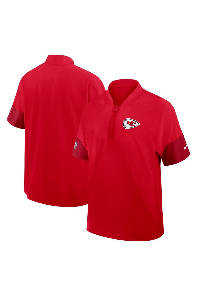 Men's Nike Red Kansas City Chiefs Sideline Short Sleeve Quarter-Zip Performance Coach Jacket, Main, color, Red