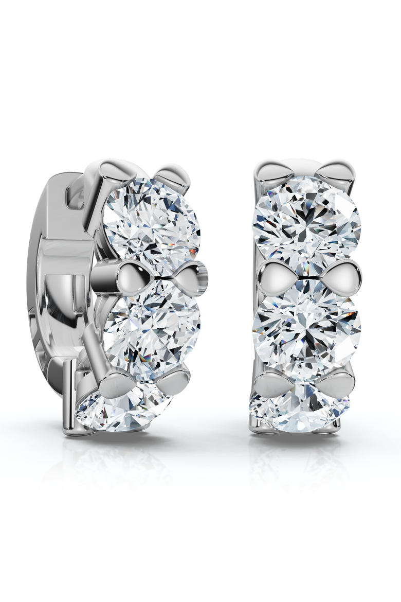 3Ct Diamond Huggie Hoop Earrings 14k Gold 1/2" Tall Lab Grown EF/VS, Main, color, 14k White Gold
