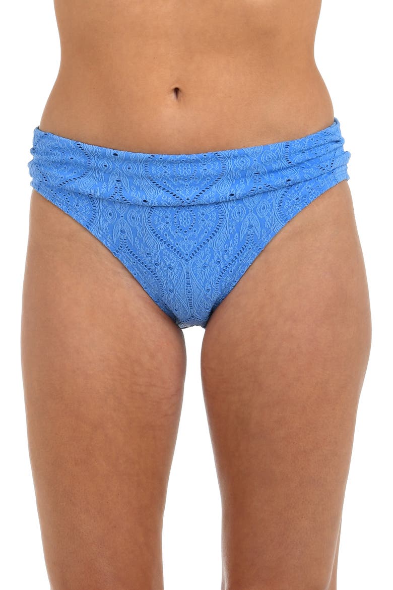 Mantra Medallion Shirred Hipster Bikini Bottoms, Main, color, CHAMBRAY