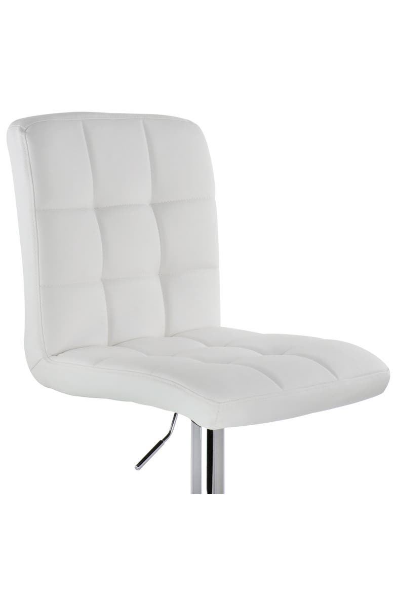 2 Piece Square Tufted Faux Leather Adjustable Bar Stool, Alternate, color, White