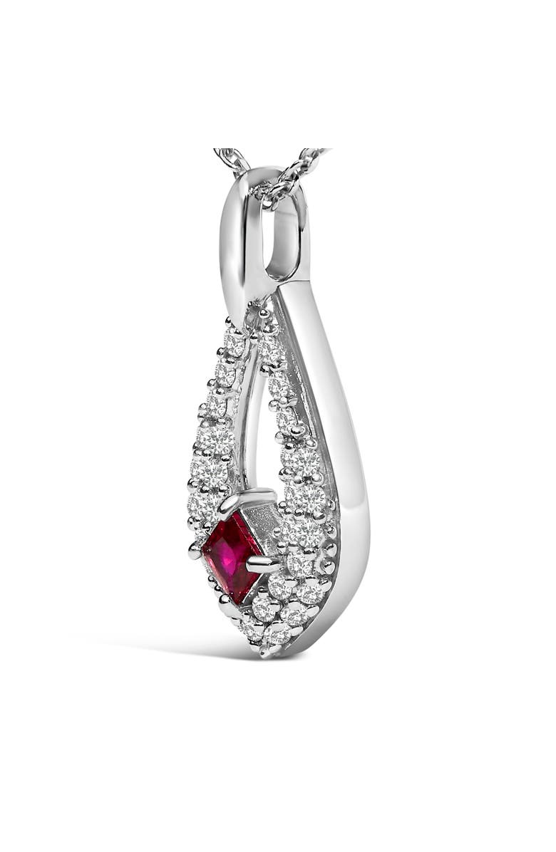 Haus of Brilliance Silver Created Red Ruby and White Sapphire Pear Shaped Pendant Necklace, Alternate, color, White