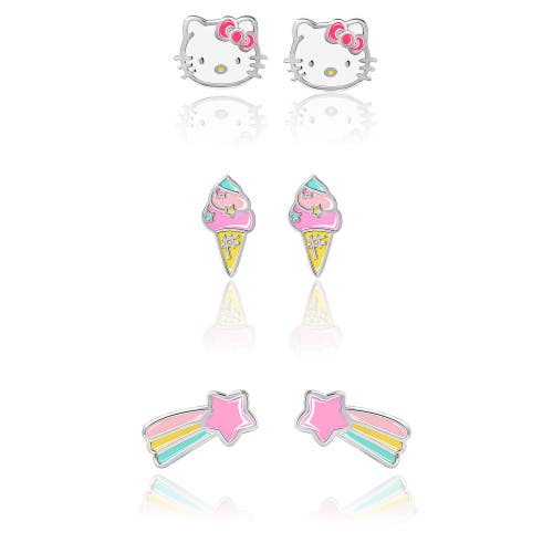 Hello Kitty Ice Cream Stud Earrings, 3 Sets In Metallic