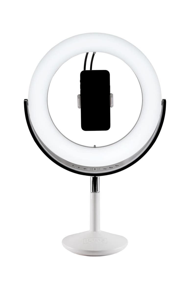 Beauty Ring Brightness-Controlled Dual-Magnification Makeup Mirror, Alternate, color, White