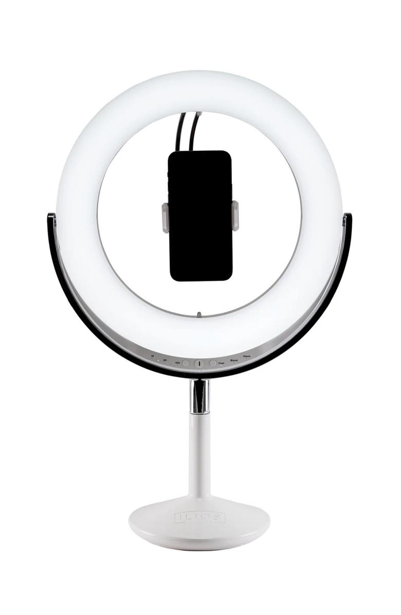 Ilios Lighting Beauty Ring Brightness-Controlled Dual-Magnification Makeup Mirror, Alternate, color, White