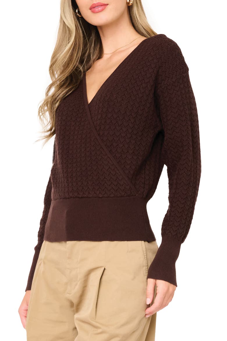 Surplice V-Neck Cotton Blend Pointelle Sweater, Alternate, color, ESPRESSO