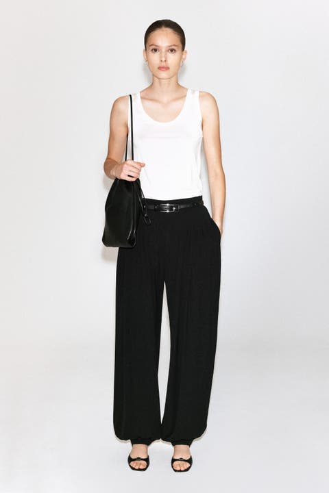 Pleated Crepe Balloon Pants