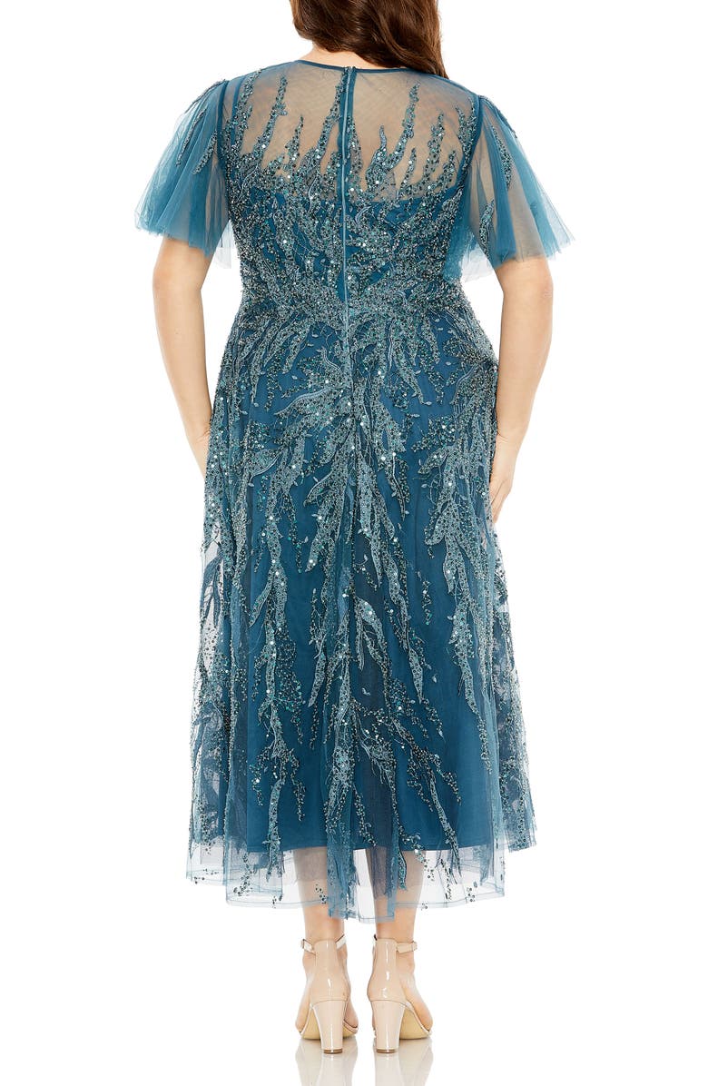 Mac Duggal High Neck Flutter Sleeve A Line Embellished Dress, Alternate, color, Ocean