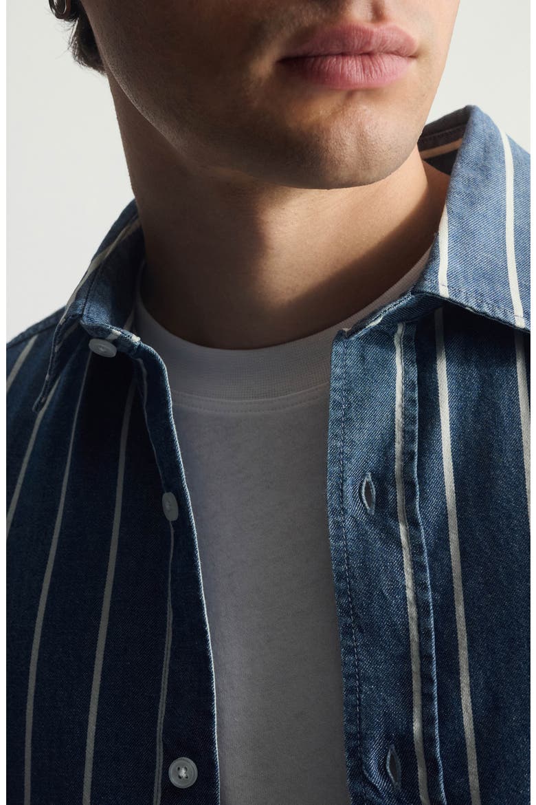 Stripe Short Sleeve Cotton Button-Up Shirt, Alternate, color, BLUE STRIPED