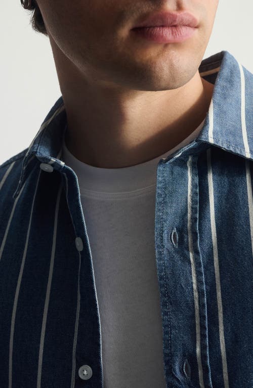 Brooklyn Industries Stripe Short Sleeve Cotton Button-up Shirt In Blue