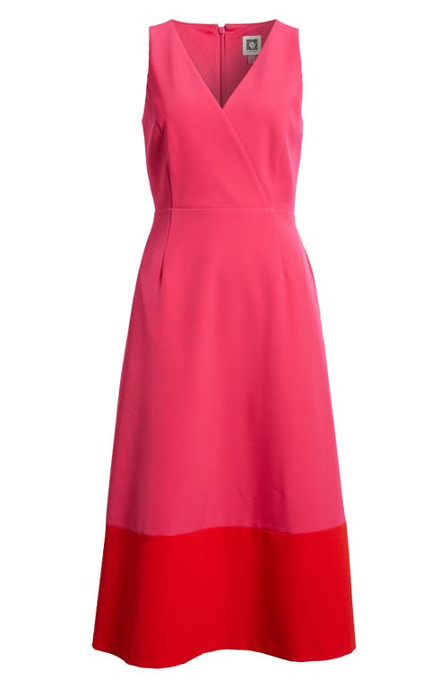 Anne Klein Colorblocked Midi Dress In Fuchsia Rose/poppy