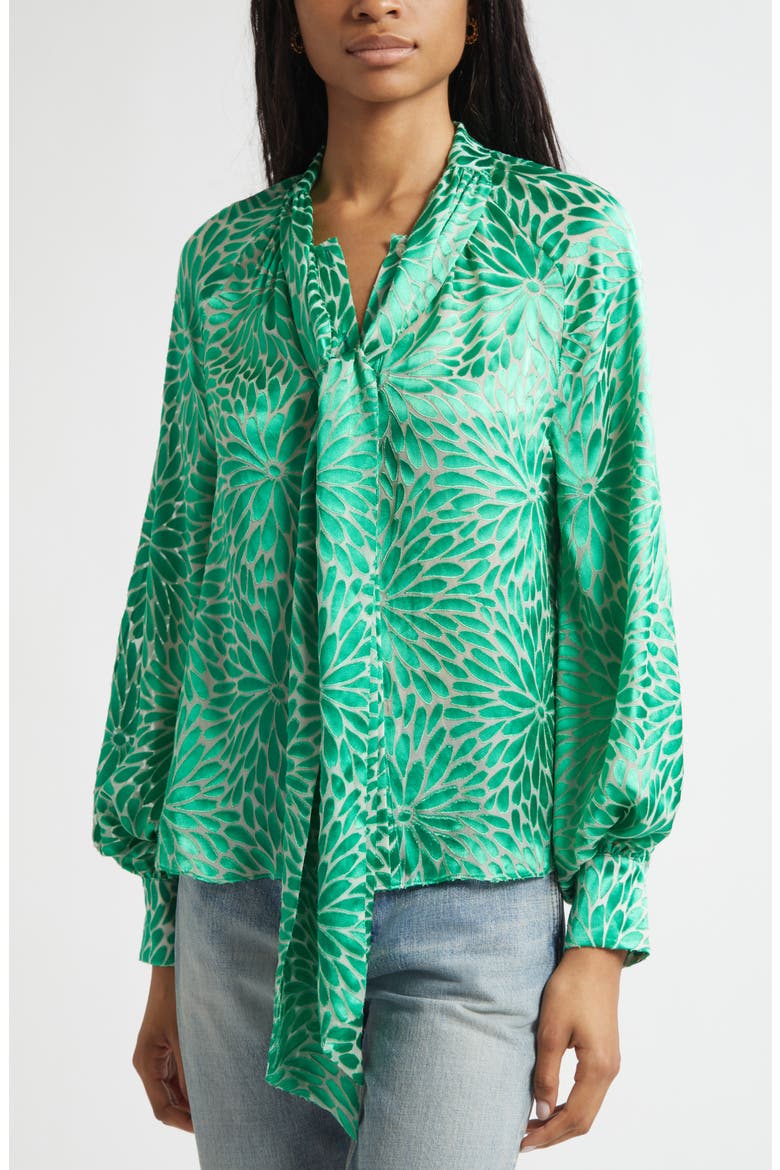 Aura Tie Neck Shirt, Alternate, color, BRIGHT PALM BURNOUT