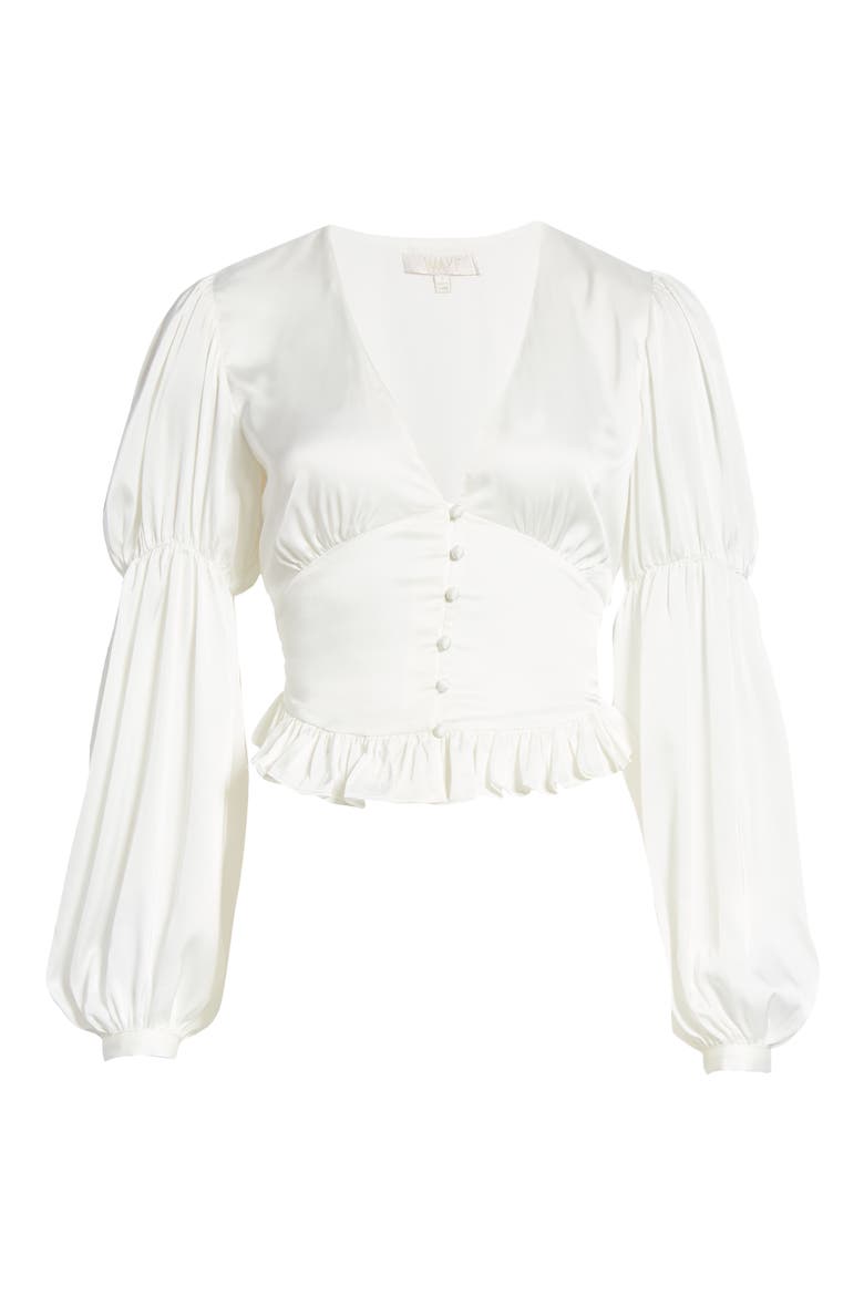 Amena Ruffle Satin Blouse, Alternate, color, IVORY