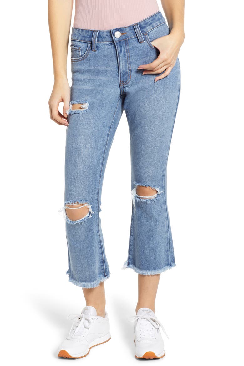 Ripped Crop Flare Jeans, Main, color, MEDIUM WASH