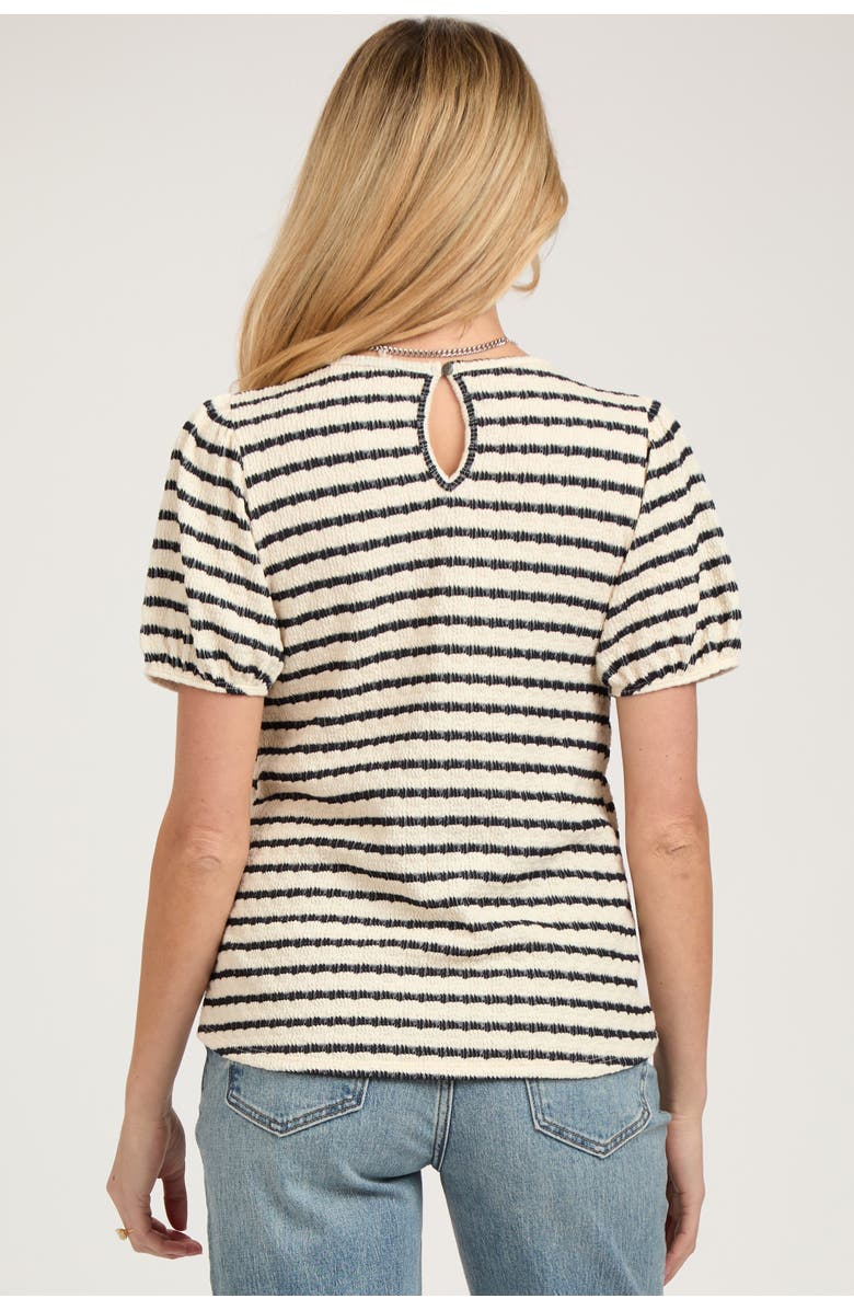 PinkBlush Striped Textured Puff Sleeve Top, Alternate, color, Black