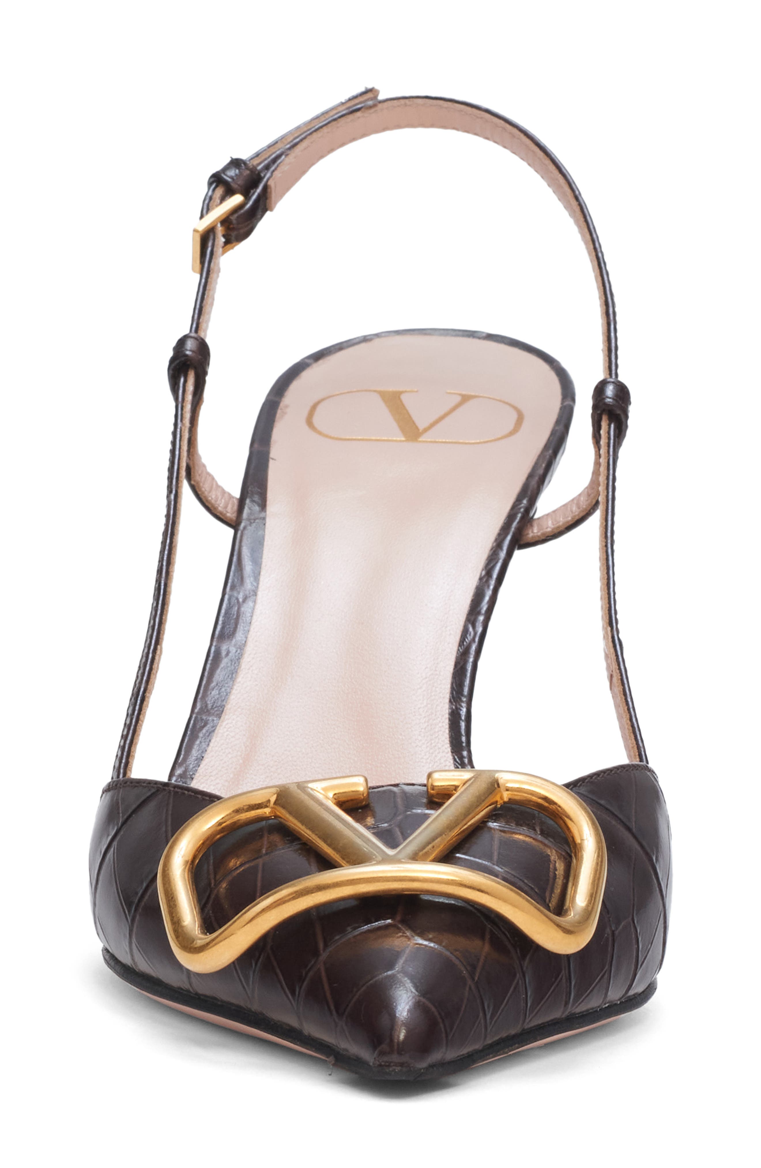 Valentino Garavani VLOGO Signature Croc Embossed Slingback Pump, Alternate, color, Brown