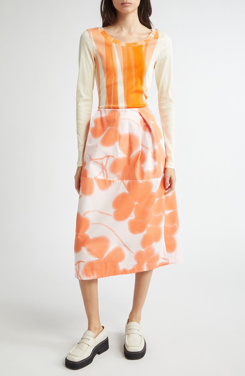 Marimekko Lehto Ketunleipä Pleated Organic Cotton Midi Skirt, Alternate, color, Rose Orange