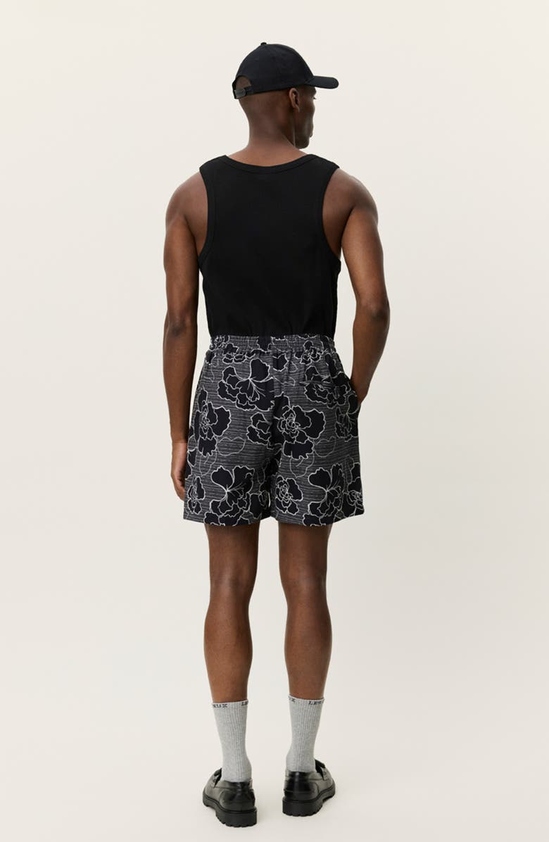 Les Deux Charlie Poppy Pattern Knit Cotton Blend Drawstring Shorts, Alternate, color, Black