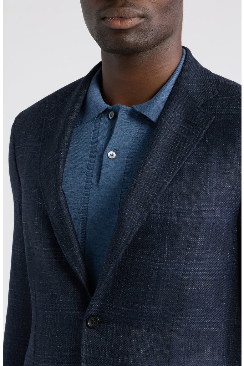Kei Trim Fit Shadow Plaid Wool, Silk & Linen Sport Coat, Alternate, color, NAVY