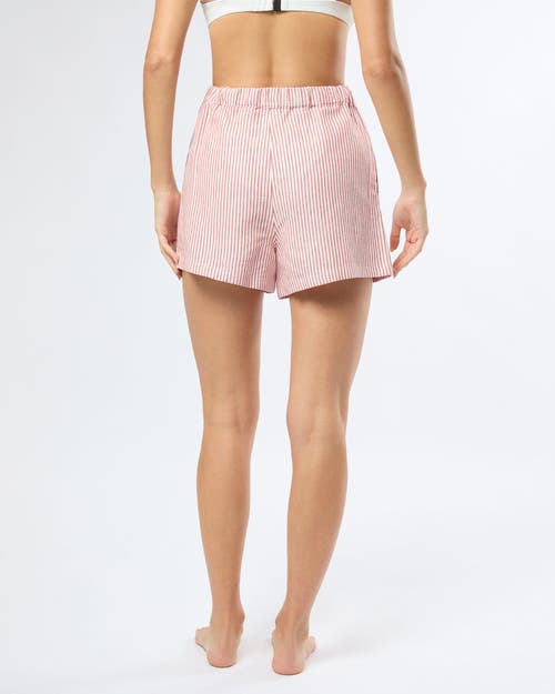 Onia Air Linen Drawstring Shorts In Dark Red/white