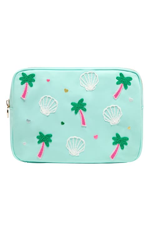 Large Embroidered Nylon Pouch