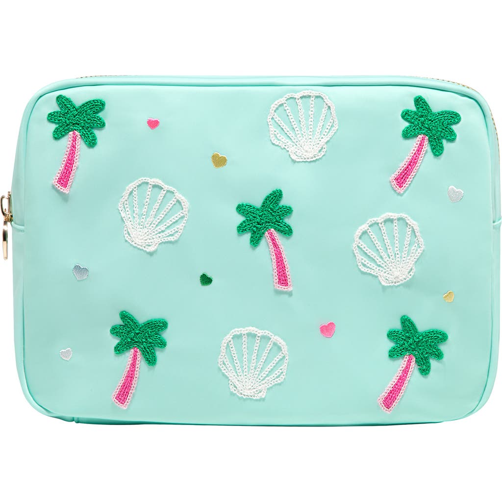 Stoney Clover Lane Large Embroidered Nylon Pouch In Pink