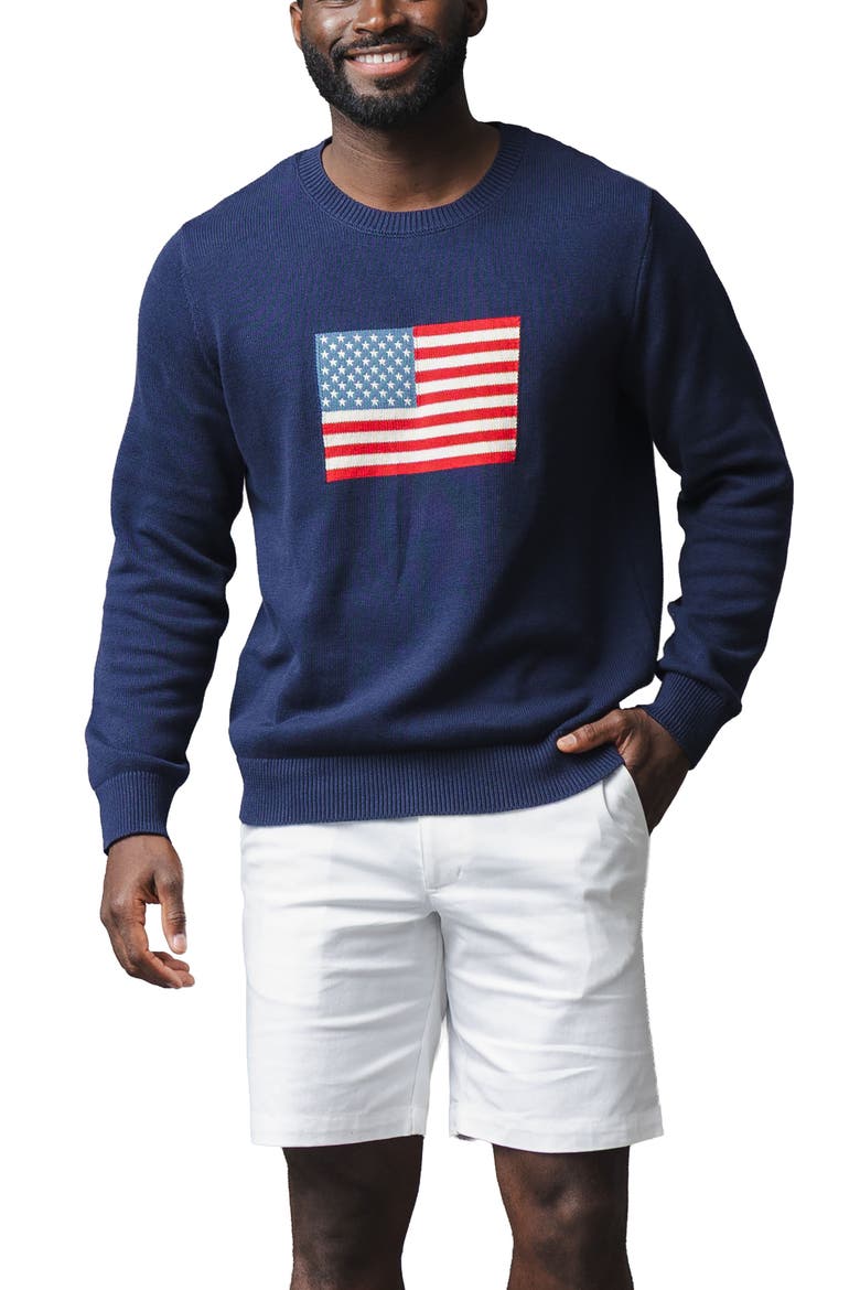 Men's Organic Crew Neck Flag Sweater, Main, color, Navy Flag