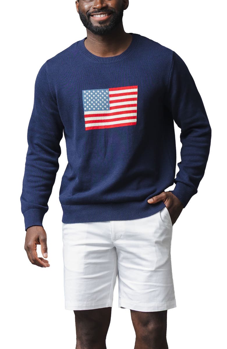 Hope & Henry Men's Organic Crew Neck Flag Sweater, Main, color, Navy Flag