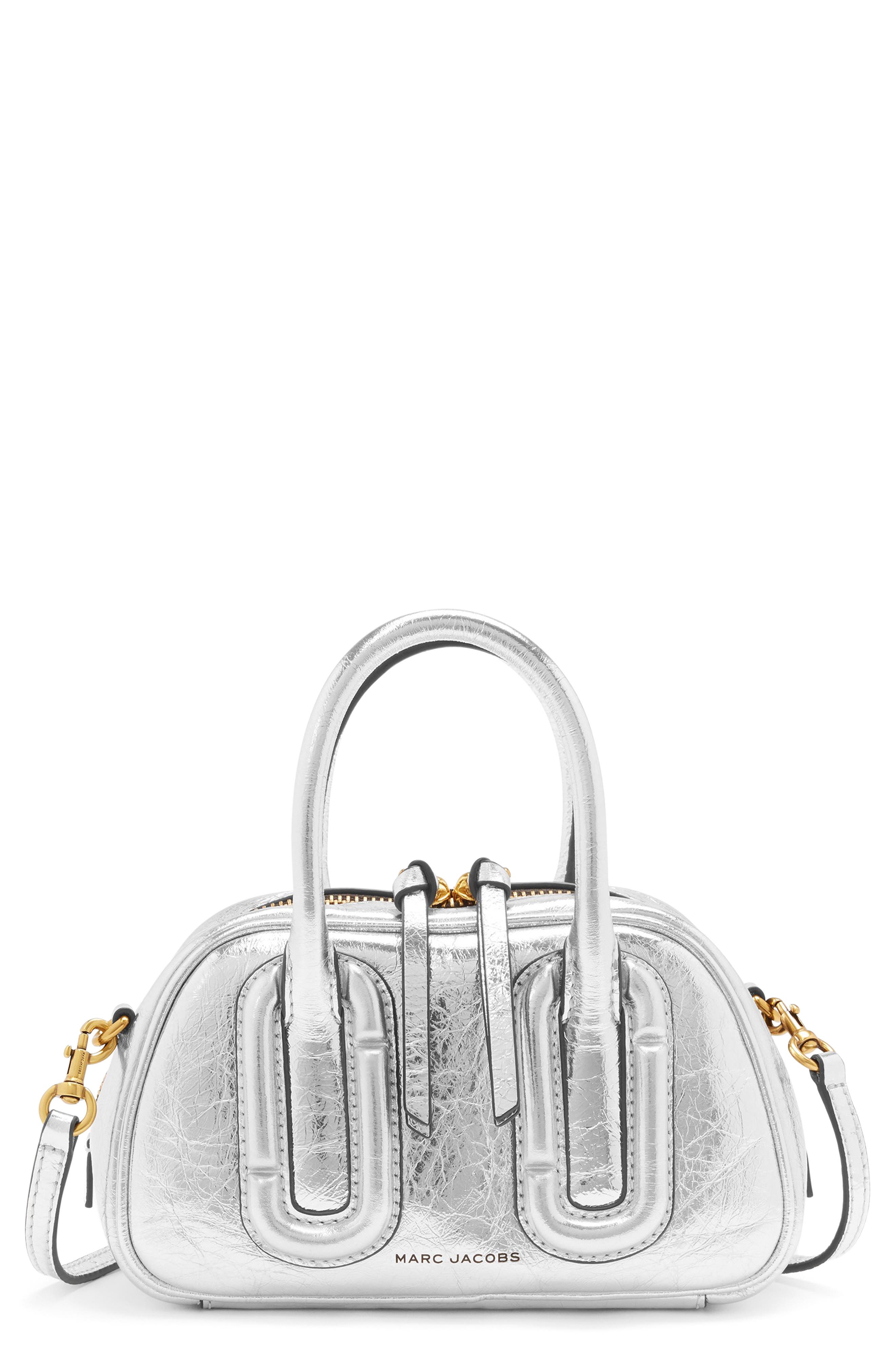 The Babe Mini Metallic Leather Top Handle Bag, Main, color, SILVER