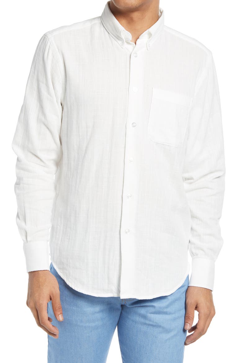 Slim Fit Double Weave Button-Down Shirt, Main, color, DOUBLE WEAVE GAUZE - WHITE