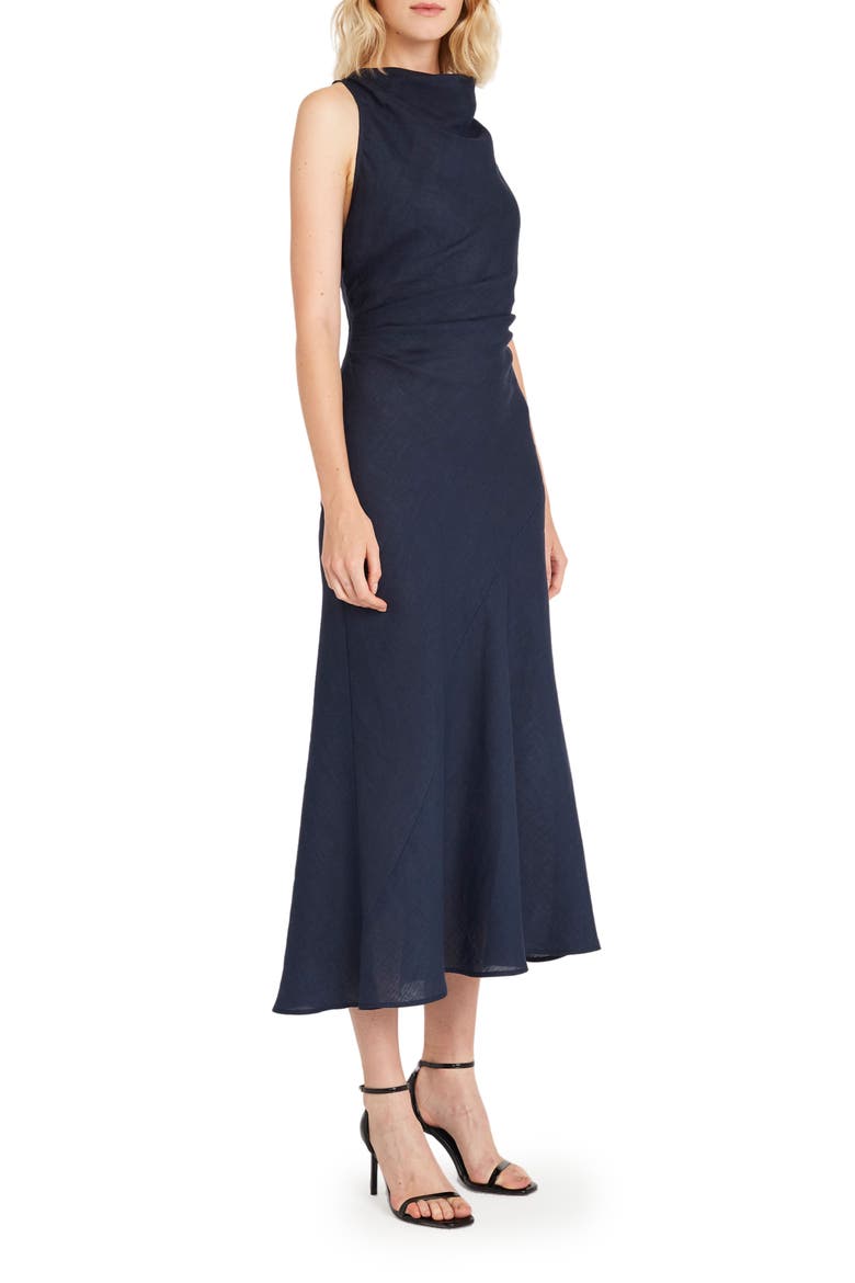 Aster Linen Midi Dress, Alternate, color, NAVY