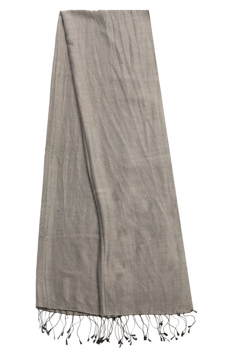 SAACHI Fringe Silk & Cotton Scarf, Alternate, color, Black