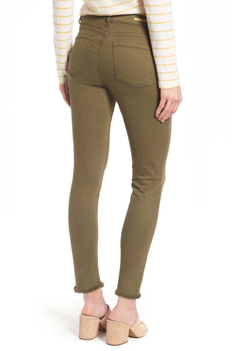 Frayed Hem Skinny Ankle Jeans, Alternate, color, OLIVE DARK