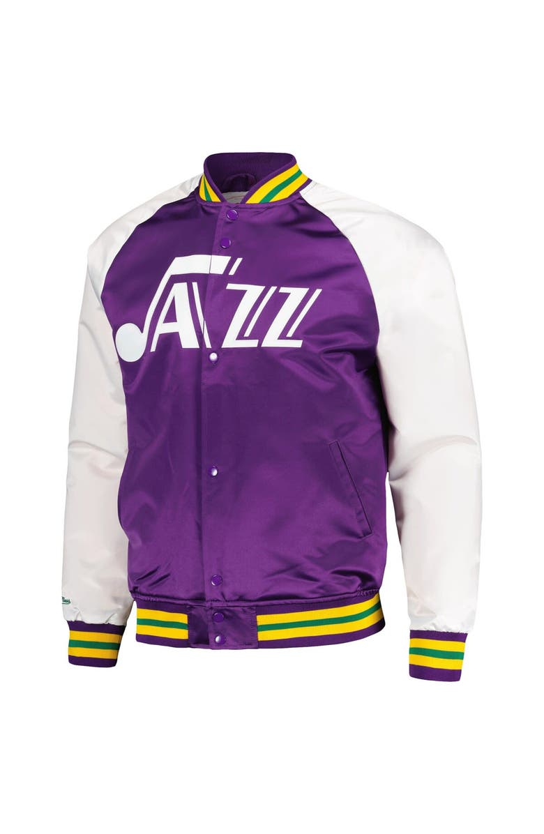 Mitchell & Ness Men's Mitchell & Ness Purple Utah Jazz Double Clutch Satin Raglan Full-Snap Jacket, Alternate, color, Purple