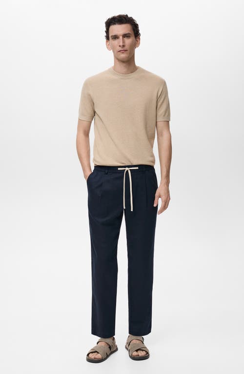 Mango Slim Fit Pants With Drawstring Waist In Black
