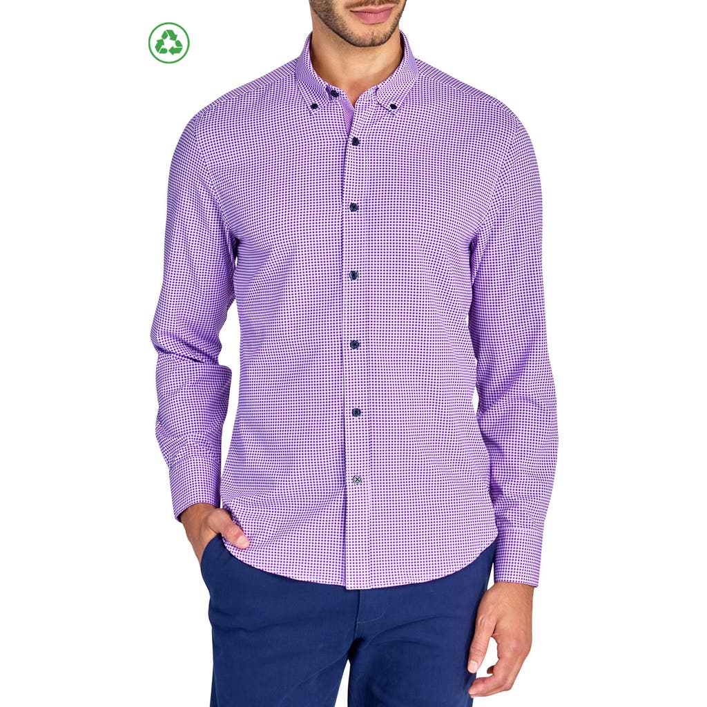 Construct Micro Plaid Woven Long Sleeve In Lilac