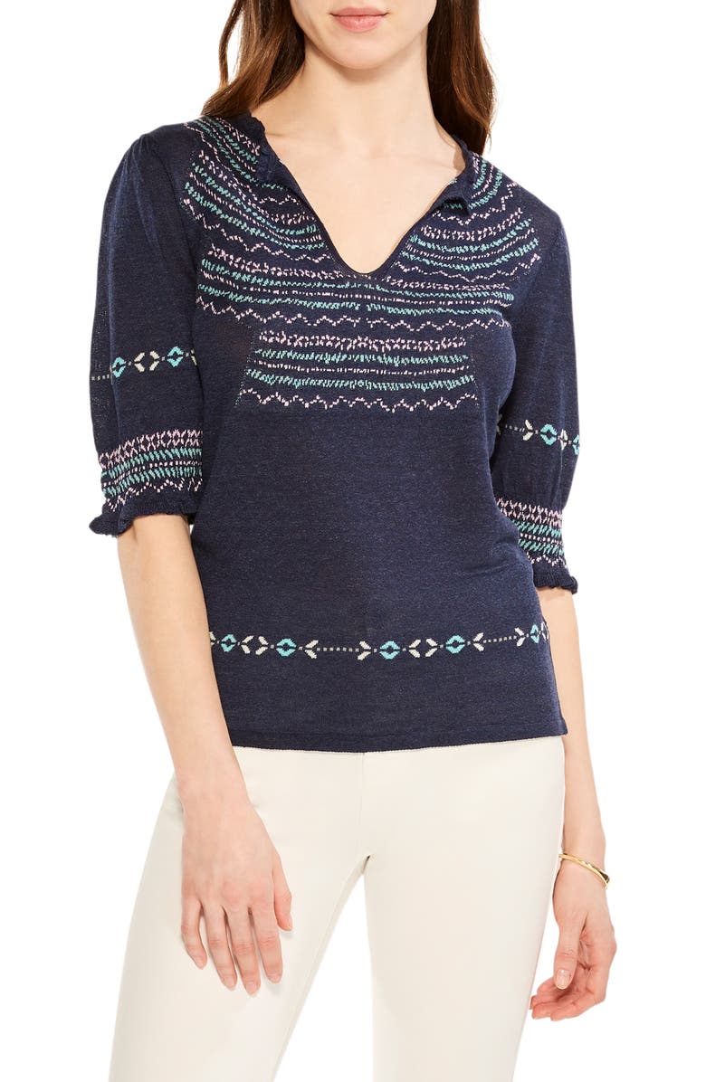 NIC+ZOE Fair Isle Puff Sleeve Sweater, Main, color,