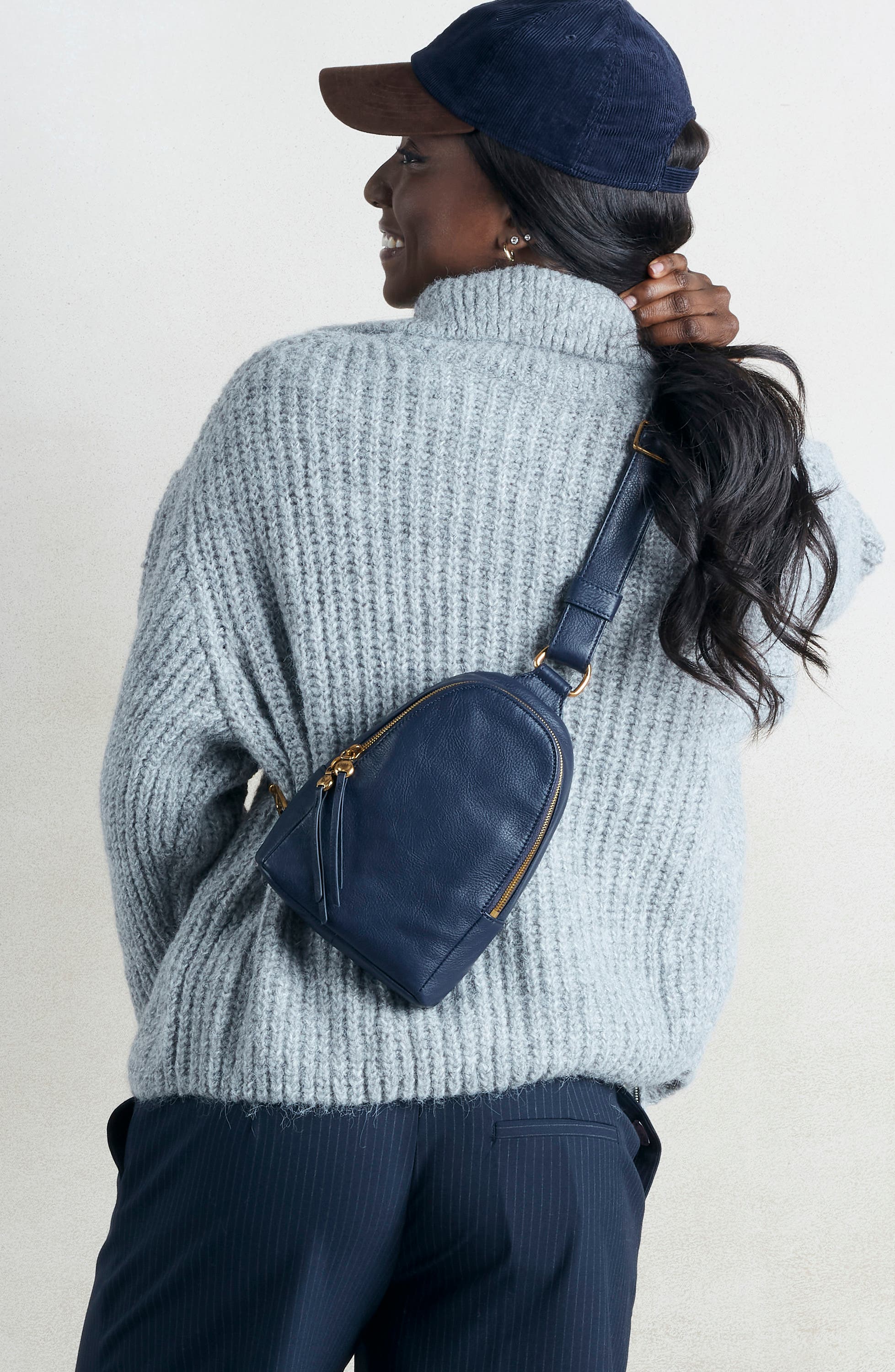 Fern Leather Sling Bag, Alternate, color, INK NAVY