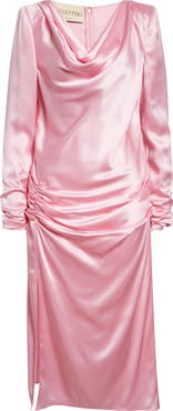 Valentino Draped Long Sleeve Silk Satin Dress