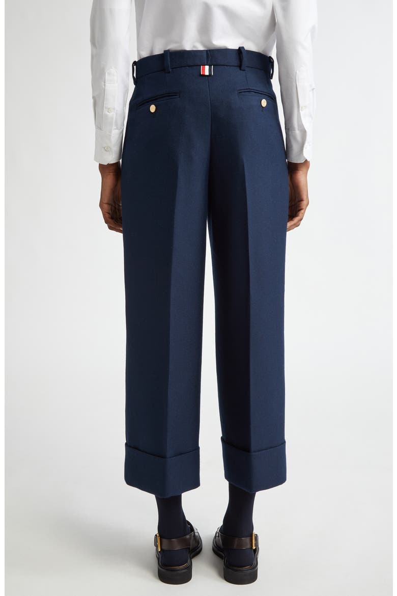Sack Cuff Wool Twill Trousers, Alternate, color, NAVY