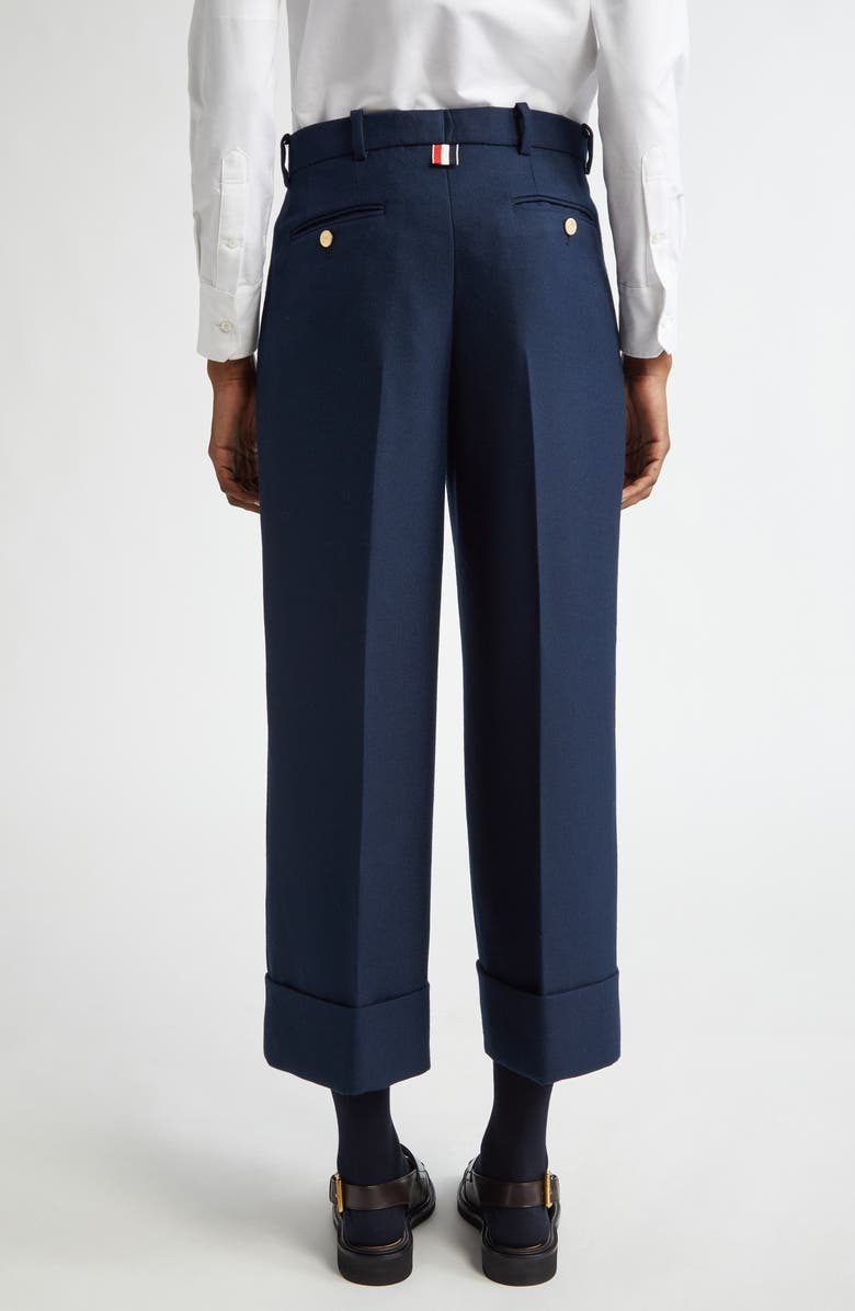 Thom Browne Sack Cuff Wool Twill Trousers, Alternate, color, Navy