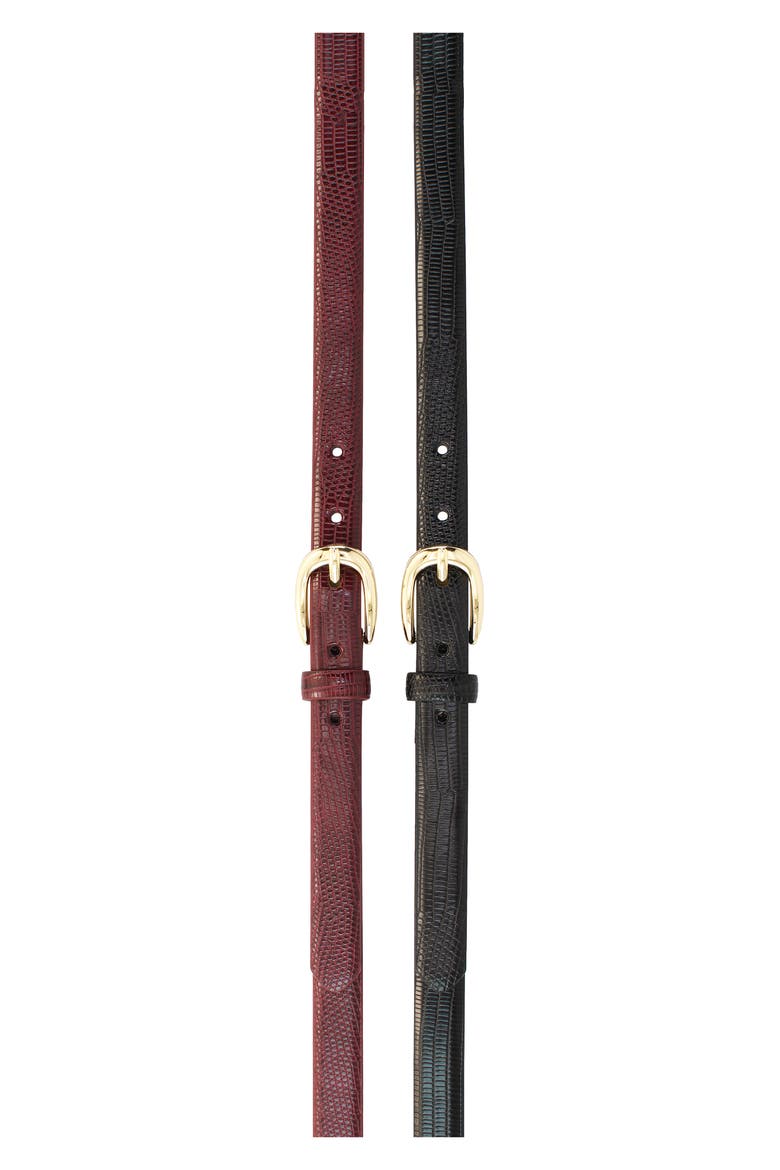 Pack of 2 Elongated Croc Embossed Belts, Main, color, BLACK/ WINE